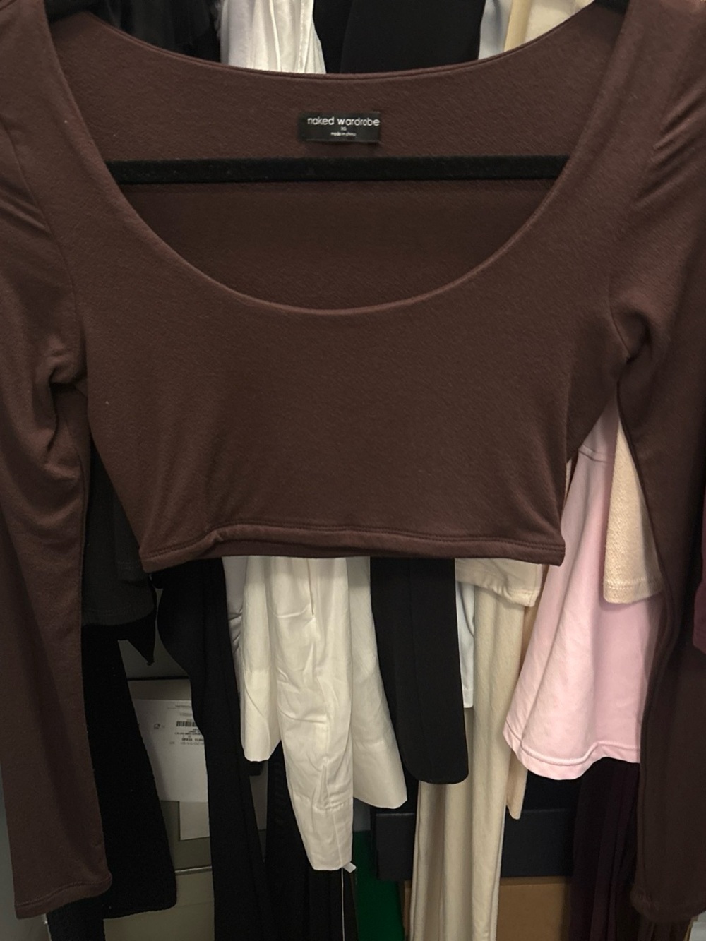 naked wardrobe Chocolate Brown Long Sleeve Scoop Crop Top
